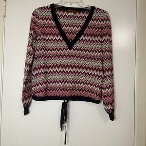 MISSONI Vneck multi color zig zag vintage knit wool sweater
